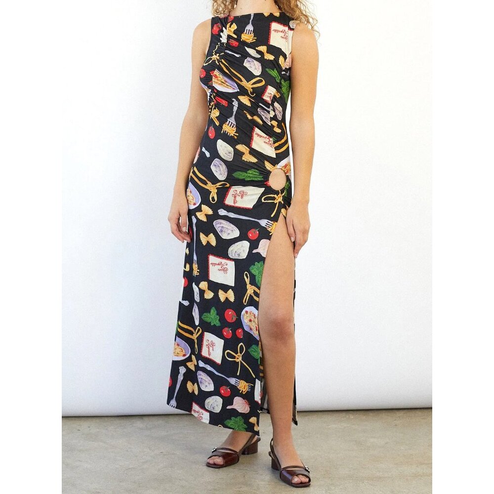 Lisa Says Gah Black Maxi Dress with Colorful Print